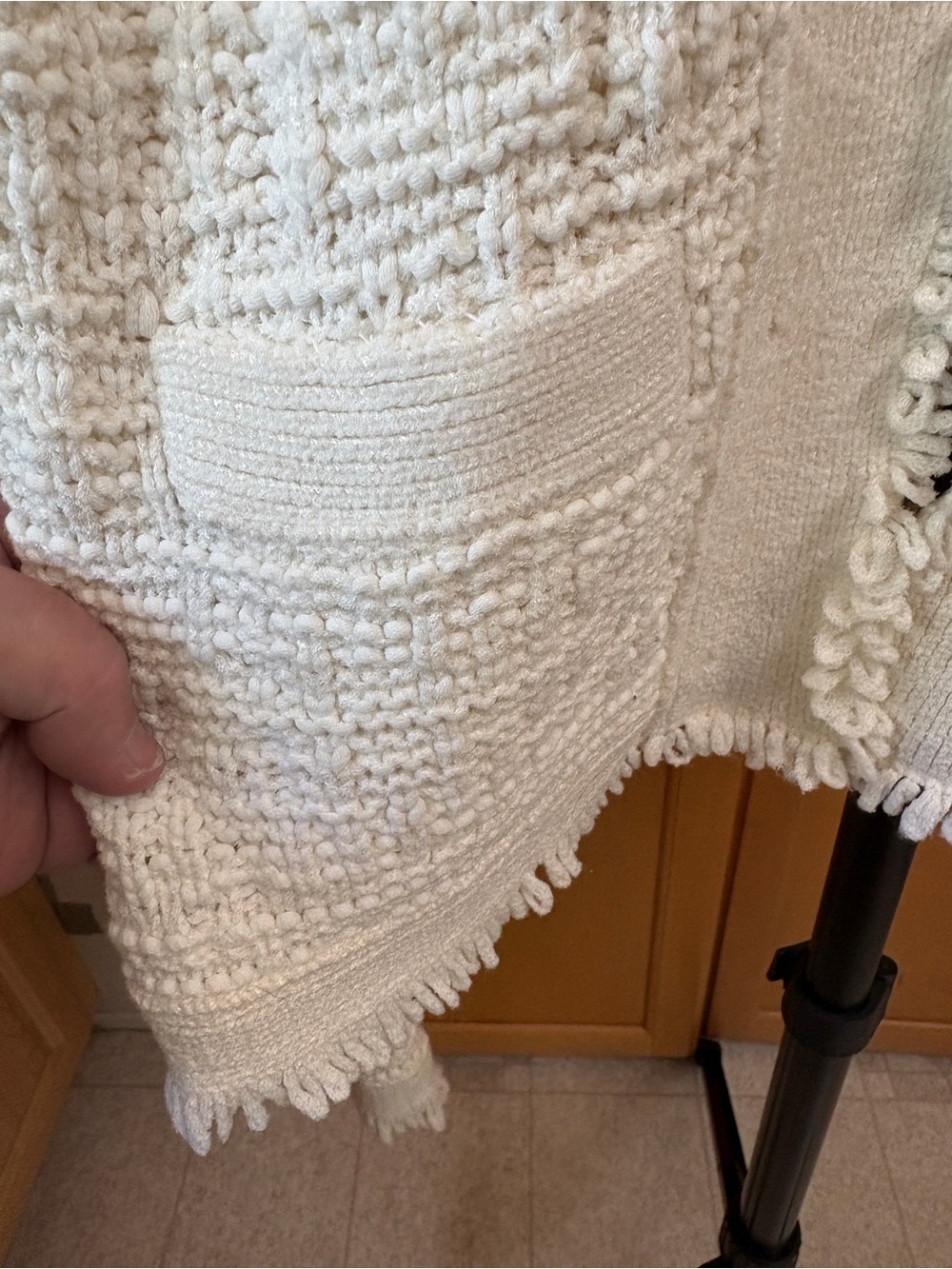 INTERMIX Cream Ivory Fringe Tweed Knit Jacket Collarless Open Front Small Size 2 - Picture 11 of 16